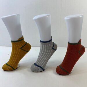 Womens Ankle Socks Set 3 Solid Ribbed Texture Mustard Yellow Gray Red